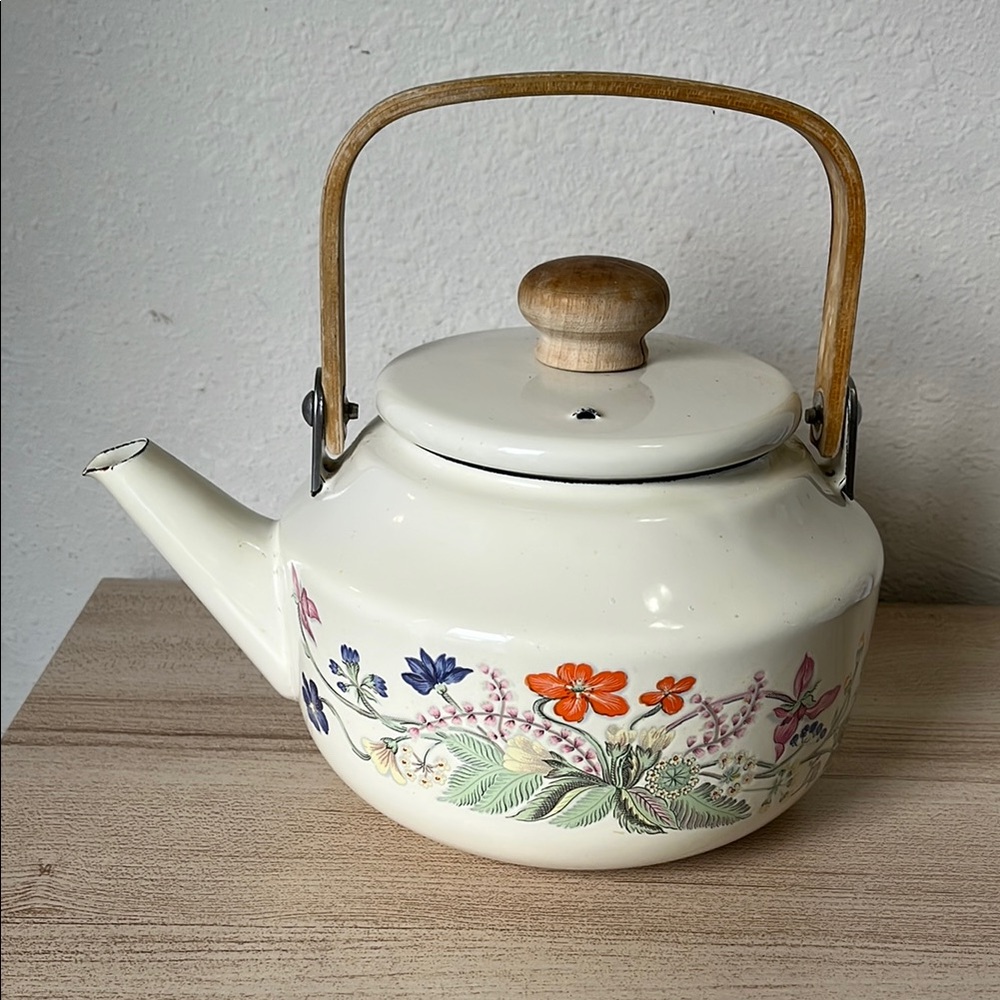 Floral Ceramic Teapot with Wooden Handle - Picture 2 of 13